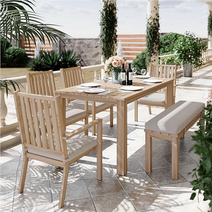 Outdoor Patio Bench, Metal Aluminum Outdoor Bench with Waterproof Cushions, Outdoor Patio Furniture Seating for Porch, Balcony, Deck, Backyard, Light Wood Color