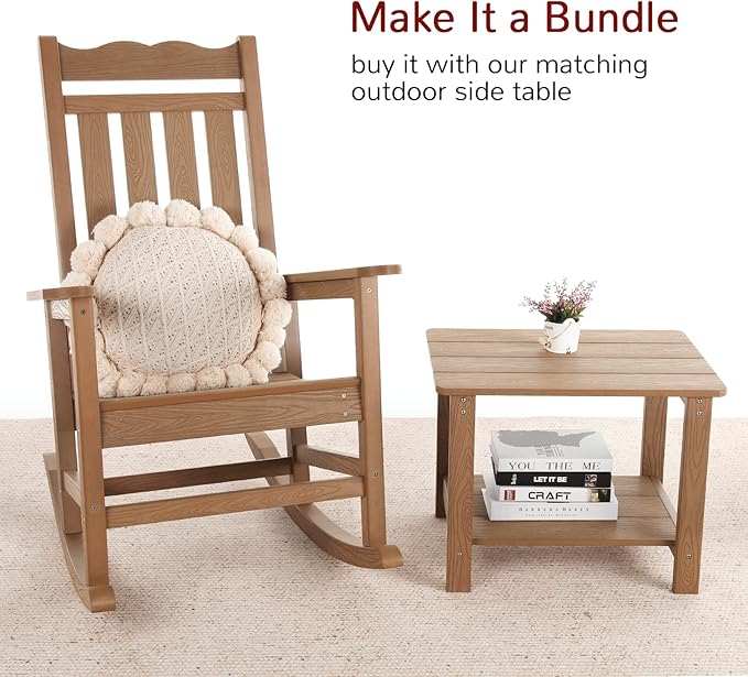 Stoog All-Weather Patio Rocking Chairs Set of 4, Porch Rocker with 400 lbs Weight Capacity, Front Porch Rocking Chairs for Both Outdoor and Indoor, Teak