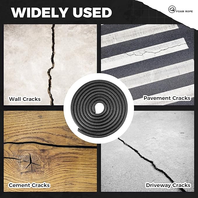 Backer Rod Concrete Crack Filler Set 1/2 Inch x 25 ft Foam Backer Rod with 10.2 oz Self-Leveling Sealant, Waterproof, Weather Resistant for Gaps Concrete Crack Filler Cement Repair (Black)