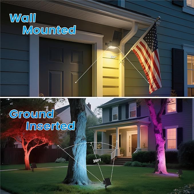 VOLISUN Solar Landscape Spotlights Adjustable Outdoor, Uplights Solar Waterproof IP67, Spot Lights Solar Powered for House,Tree,27 LED with 6 Colors Changing(12 Pack- RGB)