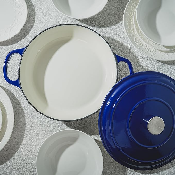 Commercial Grade, Cast Iron Enameled Cookware (Blue, Brazier 3.5qt)