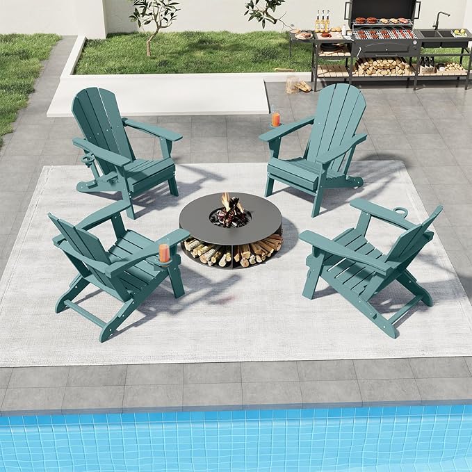 Folding Adirondack Chair, HDPE All-Weather Patio Chairs for Outdoor, Patio, Lawn, Garden, Backyard Deck, Fire Pit - Aruba