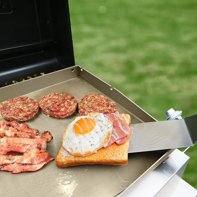 Brand-Man 2 Burner Portable Propane Griddle with Hood, 18,000 BTU Tabletop Flat Top Gas Grill with Warming Rack & Regulator for Outdoor Cooking, Camping BBQ, Tailgating Picnicking