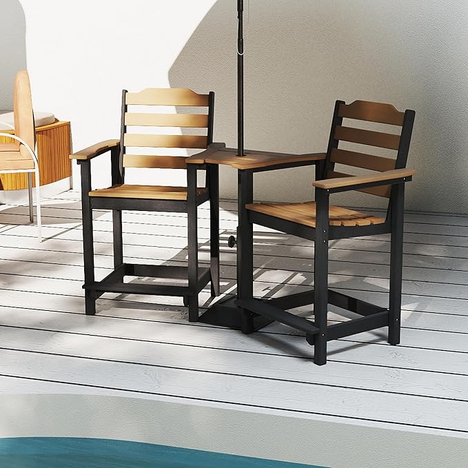 OTSUN Tall Adirondack Chair, HDPE Weather Resistant Balcony Chairs for Garden, Backyard, Poolside, Capacity 300LBS(1 PC,Brown&Black)