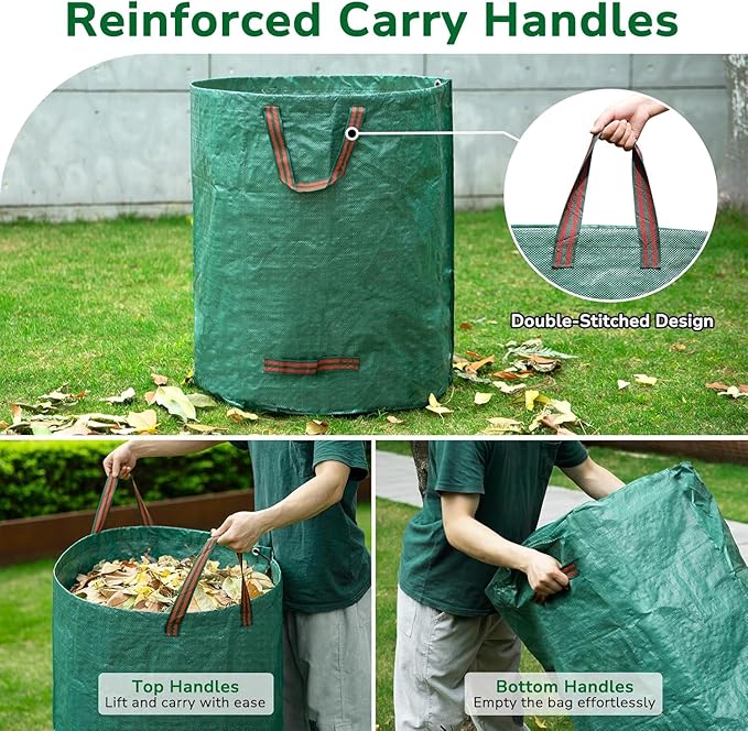 Reusable Yard Waste Bags 3 Packs 72 Gallons Lawn and Leaf Garden Bags Heavy Duty Garden Bag With Reinforced Handles Camping Yard Recycling Trash Bag for Debris Leaves Grass