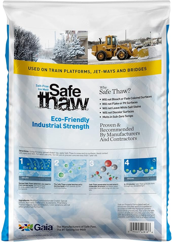 Safe Thaw Industrial Strength Salt Free Pet Safe Snow Ice Melter and Traction Agent for Concrete, Asphalt, Decks, Lawns, and More, 43 Pound Bag