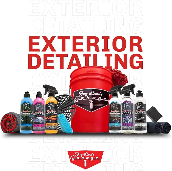 Jay Leno's Garage Tire Shine Delivers long-lasting High Gloss with a Deep Black Wet Look Glow. This Tire Dressing Spray and Car Tire Shine Work as Auto Detailing Care for Wheels and Tires – 16 oz.