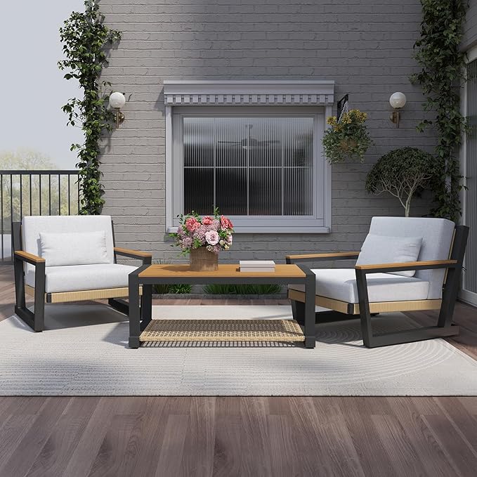 Aluminum Patio Sofa Set with PE Rope Weaving, 500lbs Capacity Outdoor Conversation Set, Waterproof UV-Resistant Cushions & Powder-Coated Frame, Modern Sectional for Poolside, Garden Yellow