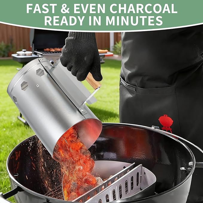 Charcoal Chimney Starter Compatible with Weber, Compact Chimney Starter for Grill, Rapid Fire Charcoal Lighter, with Heatproof Wooden Handle, BBQ Grill Tools for Outdoor Grilling and Camping