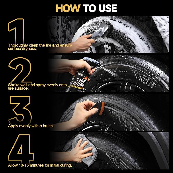 Tire Shine Spray, 16 fl oz Durable Wet Tire Dressing, No Sling/Non-Greasy for Black Tire, Long Lasting UV Protection for Car, Truck & SUV Easy to Apply
