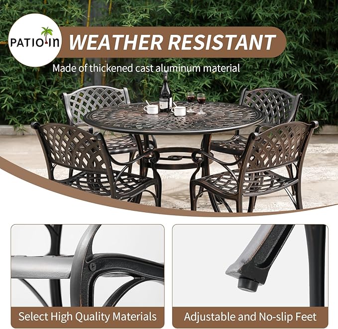 Outdoor Dining Chairs Set of 2, Cast Aluminum Patio Chairs Set with Armrest, Bistro Chairs Outdoor for Garden, Porch, Backyard