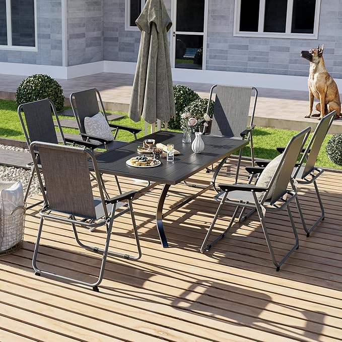 UDPATIO Patio Folding Chairs Set of 6, Lightweight Portable Patio Chair with Sturdy Steel Frame and Weather-Resistant Textilene Fabric, Black