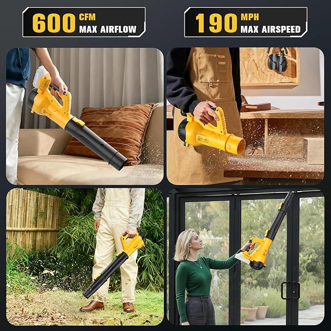 Brushless Leaf Blower Compatible with Dewalt Battery 20V MAX, 6-Speed Adjustable, 600CFM/190MPH(Max), Lightweight(2.6LBS) Leaf Blower for Yard, Patio, Garden, Grass(Tool only)