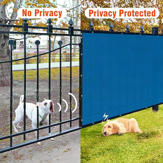 iCover 5x50ft Privacy Screen Fence, Outdoor Fencing Panels, Garden Windscreen Mesh Shade Sail Net Barrier, Include Reinforced Bindings and Brass Grommets Cable Zip Ties, Blue