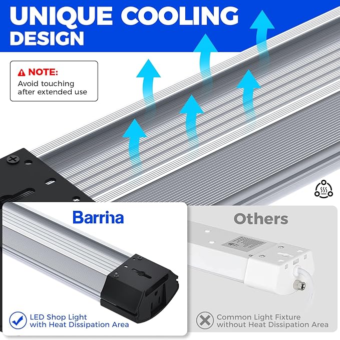 Barrina BS84 LED Shop Lights for Workshop 4FT, 84W, 10000LM, 6500K Linkable Light Fixture for Garage, Basement, Hanging or Flush Mount, ETL, 4 Packs