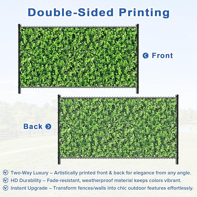 UPGRADE 3'x28'Customized PVC Privacy Fence Screen with Green Leaves Print – Outdoor Waterproof Patio Privacy Cover for Yard, Balcony, Garden Fence Decoration