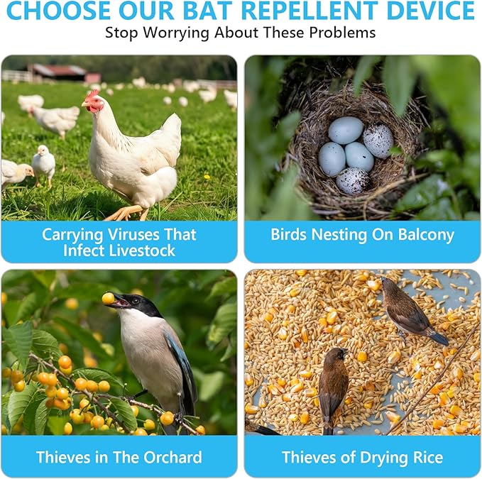 2025 Ultrasonic Bat Repellent - Keep Bats Away from Attic, Metessi Porch & House | Rechargeable Bat Deterrent for Indoor & Outdoor Use | Safe for Humans and Pets