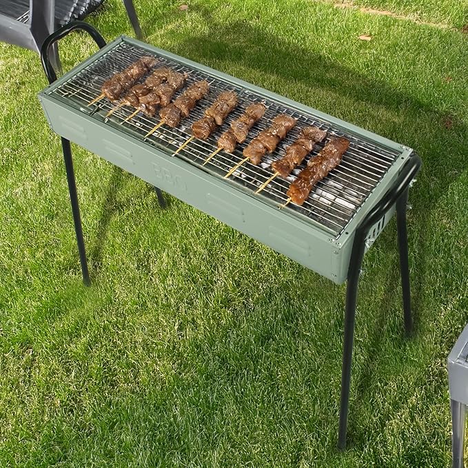Portable Stainless Steel Grill is a home charcoal grill and outdoor grill perfect for travel, outdoor cooking and grilling, camping, and picnics.
