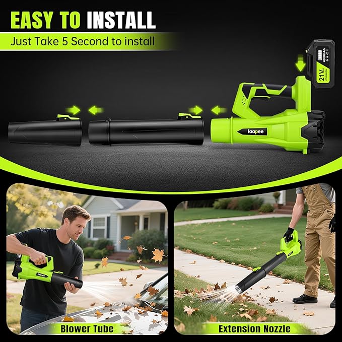 Leaf Blower Cordless,Electric Leaf Blower with 2 4.0Ah Battery Powered and Fast Charger, Lightweight Cordless Blowers for Lawn Care and Dust,Snow,6 Speed Control