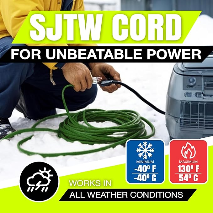 200ft Outdoor/Indoor Extension Cord 14/3 Gauge Heavy Duty 3 Prong SJTW, Waterproof, Flexible Cold-Resistant Long Power Cord,7A 125V 875W, Green by LifeSupplyUSA