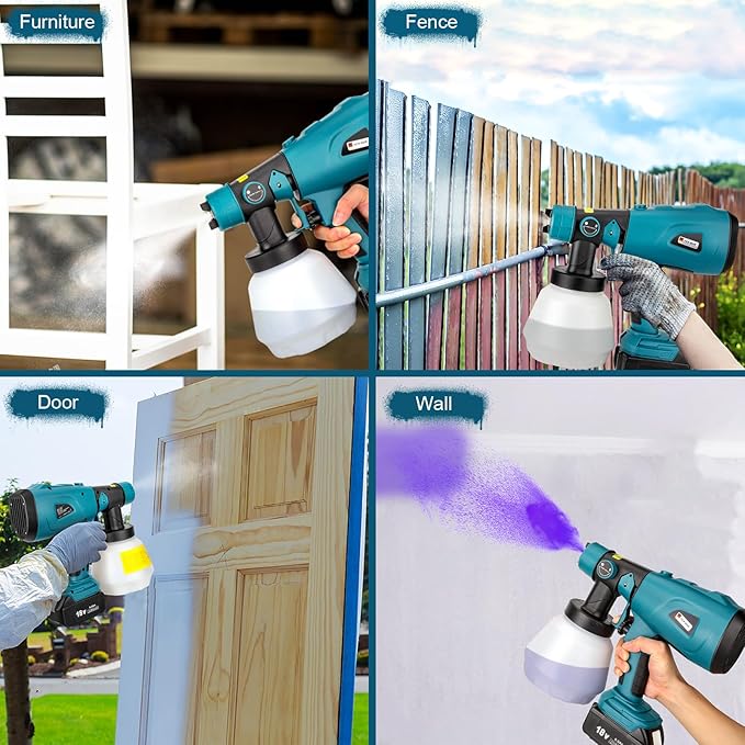 YEX-BUR Cordless Paint Sprayer for Makita 18V Battery, Handheld HVLP Spray Gun for Furniture Fence Cars Walls DIY Works House Painting(Battery Not Included)