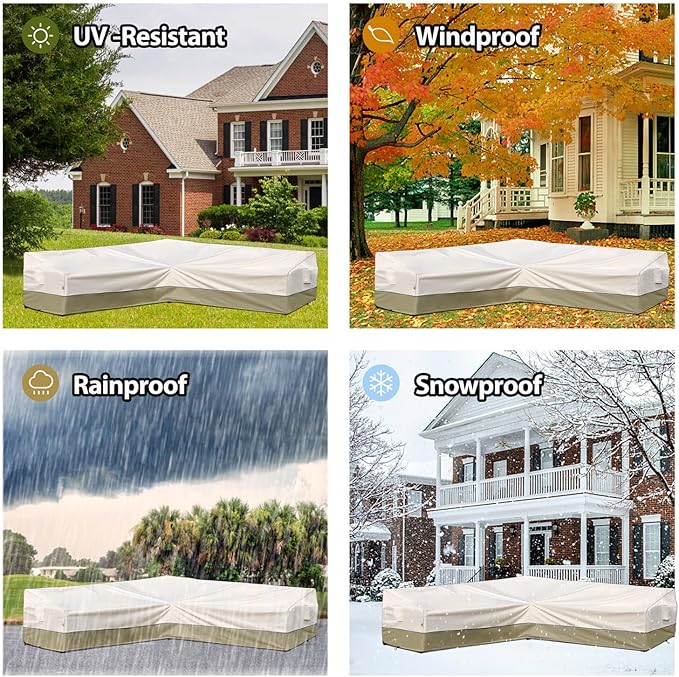 Patio Outdoor Sectional Cover Outdoor Patio Furniture Covers Waterproof Rip-Stop Anti-UV 600D Heavy Duty Outdoor Couch with 3 Air Vent Sofa Cover (V-Shaped-120''X120''),Light Green