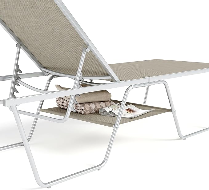 Sophia & William Outdoor Chaise Lounge Chair, 78" Long Reclining Lounge Chairs with 5 Adjustable Backrest, Oversized Patio Chaise Lounge Chair for Outside Poolside Beach Yard, Grey
