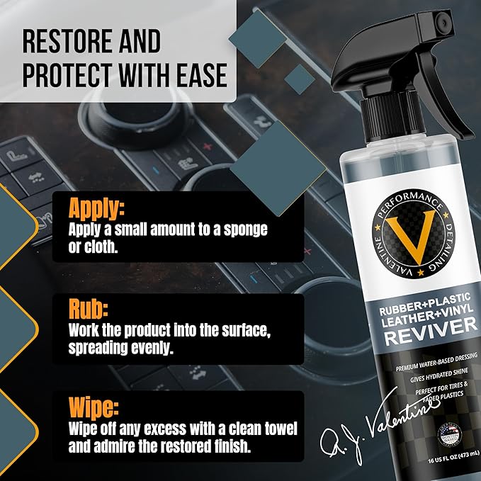 VPD Rubber, Vinyl & Leather Reviver 16oz - Car Detailing Conditioner for Tire Shine, Trim & Interior Renewal, Water-Based, Non-Greasy, Protects & Refreshes Your Tires, Dashboard & Car Interior