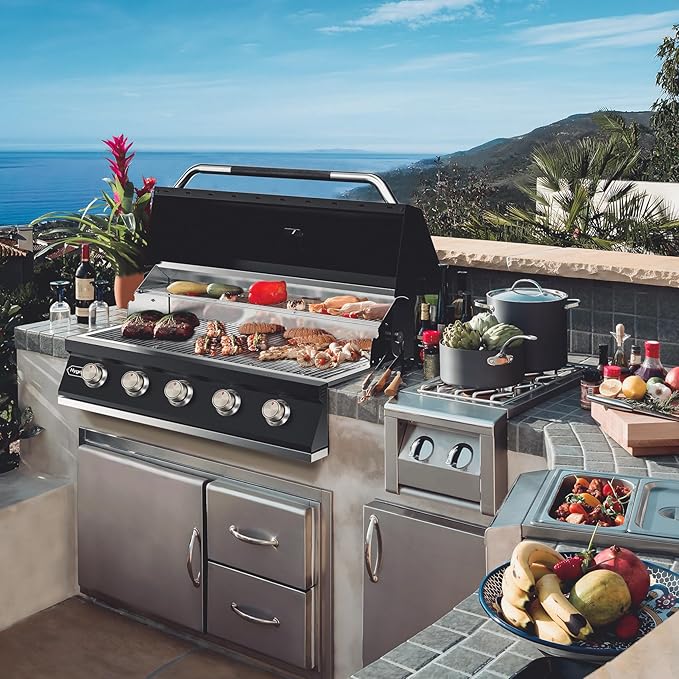 Hygrill 40-Inch Built In Grill for Liquid Propane, Stainless Steel Outdoor Kitchen 5-Burner Grill Head, Black