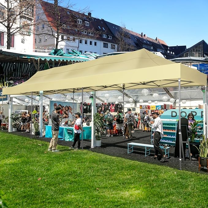 COBIZI 10x30 Pop up Canopy Heavy Duty Without Sidewalls, Easy Set-up Commercial Outdoor Party, 100% Waterproof Wedding Canopy Gazebo, 3 Height Adjustable with Wheeled Bag, Khaki