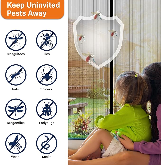 Magnetic Screen Door, Heavy Duty Door Screen Magnetic Closure Keep Bugs Out,Pet & Kid Friendly,Hands Free Door Screen Fit Door Size 60 x 80 Inches