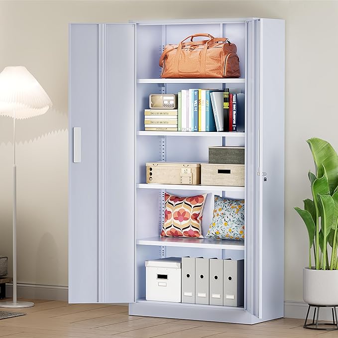 Greenvelly Metal Storage Cabinet, 72” Tall Locking Steel Storage Cabinet with 2 Doors and 4 Adjustable Shelves, Metal File Cabinet for Home Office, Garage, Warehouse, Classroom(Dark Grey)