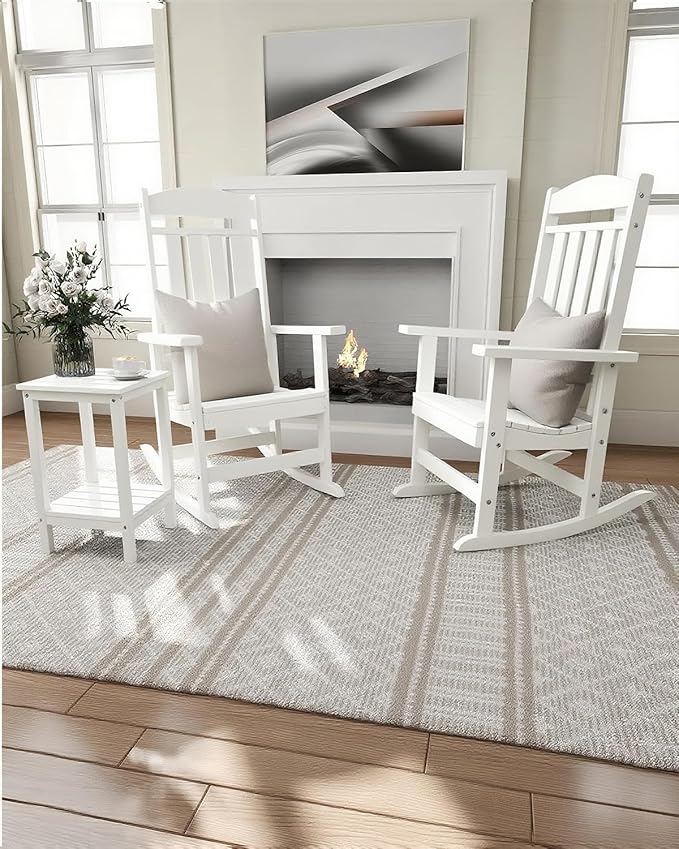 Outdoor Rocking Chairs, Oversized High Back Patio Rocking Chairs, All Weather Porch Rocking Chairs for Outside. White