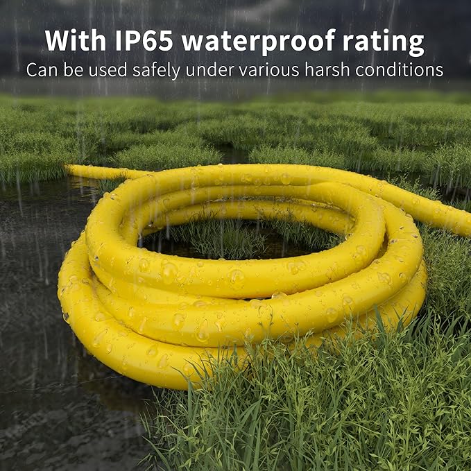 HUANCHAIN 12/3 Gauge Heavy Duty Outdoor Extension Cord 10 ft Waterproof with Lighted end, Flexible Cold-Resistant 3 Prong Electric Cord Outside, 15Amp 1875W 12AWG SJTW, Yellow, ETL