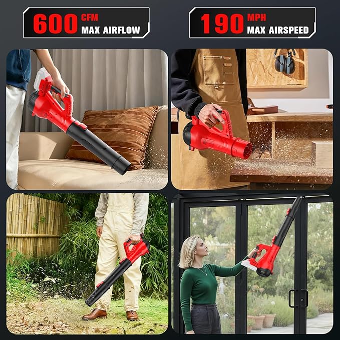 Brushless Leaf Blower for Milwaukee M18 Battery, 6-Speed Adjustable, 600CFM/190MPH(Max), Lightweight(2.6LBS) Leaf Blower for Yard, Patio, Garden, Grass(Tool only)