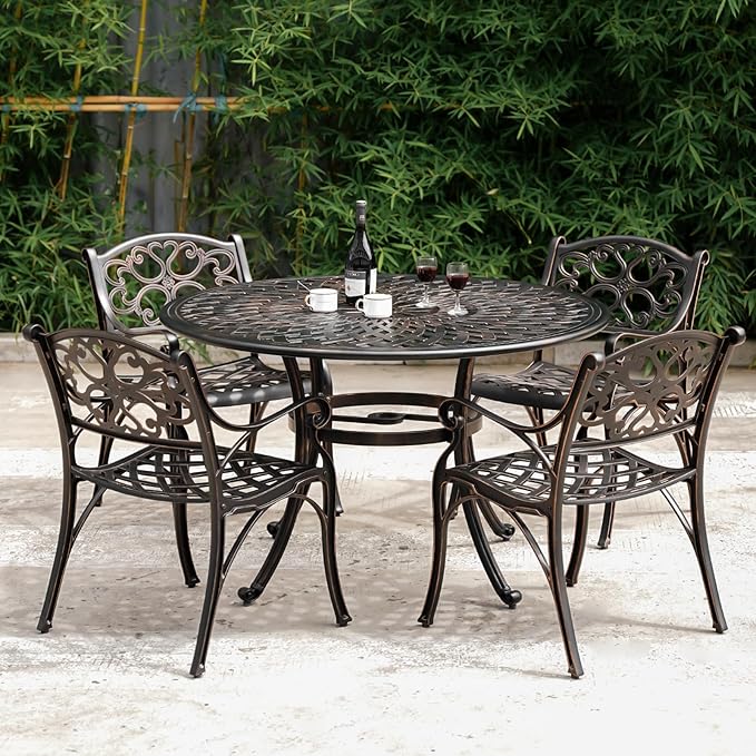 Bistro Patio Chairs Set of 4 Cast Aluminum Outdoor Bistro Chairs with Armrest,Patio Furniture Set Metal Outdoor Patio Dining Chairs for Backyard,Garden,Bronze