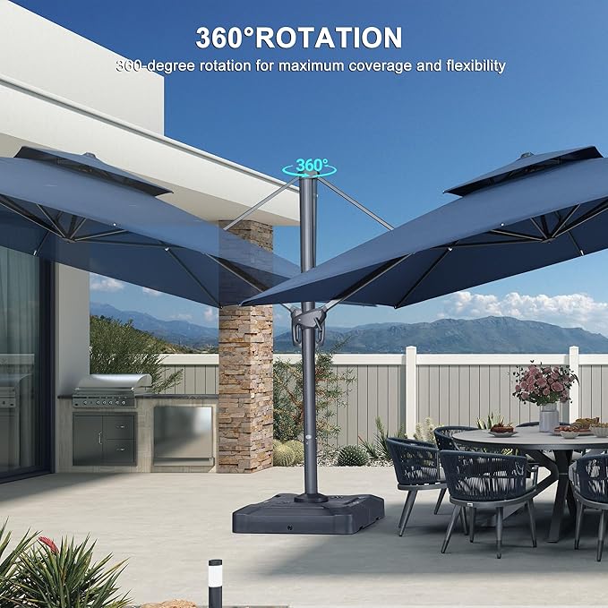 PURPLE LEAF 12 FT Cantilever Umbrella Outdoor Patio Umbrella, Large Offset Square Umbrella, Windproof Heavy Duty Hanging Outside for Patio, Ocean Slate