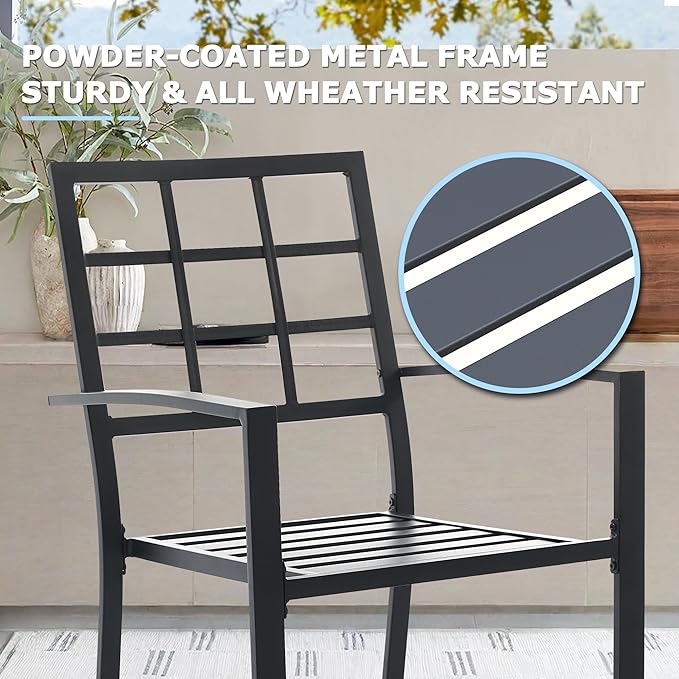 5 Piece Outdoor Dining Set, Patio Dining Set for 4, 42" Black Round Table with 4 Armrest Black Metal Outdoor Dining Chairs for Lawn, Garden, or Porch