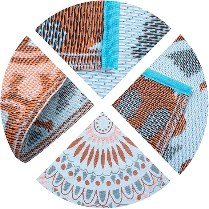Reversible Outdoor/Indoor Plastic Straw Rugs Waterproof Portable Mat Easy to Clean Outdoor Patio Mat,Perfect for Garden, Patio, Picnic, Decking-(Blue,9x12Ft)