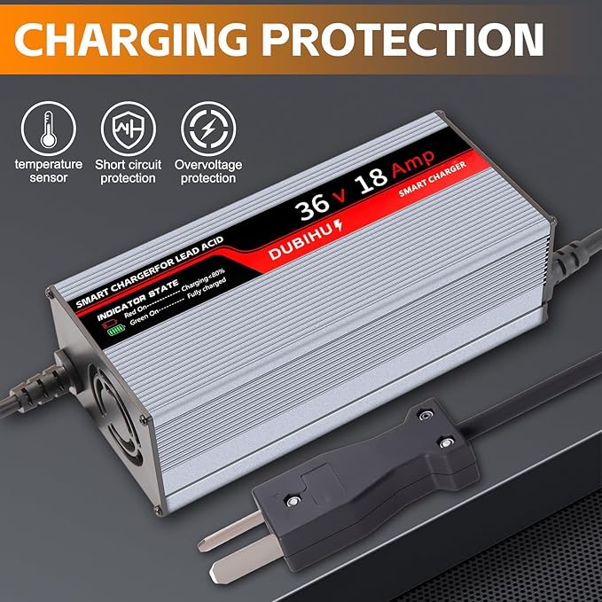 36V 18A Golf Cart Battery Charger for Lead Acid Batteries ,16FT Long Cable, Works with Club Car & Yamaha Crowfoot ,Intelligent 3-Stage Charging System for Fast and Efficient Charging