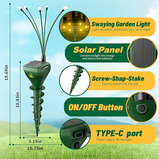 4 Pack Mole Repellent for Lawns Solar Powered Groundhog Spikes, Ultrasonic Mole Stakes for Yard, Waterproof Gopher Repellent to Get Rid of Chipmunk, Vole and Snake for Garden