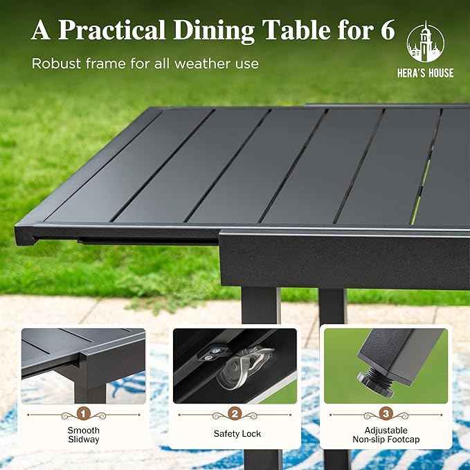 HERA'S HOUSE 9 Pieces Patio Dining Set, Outdoor Dining Set for 8, 8 x All Weather Textilene Padded Dining Chair, 1 x Rectangular Expandable Large Surface Metal Dining Table