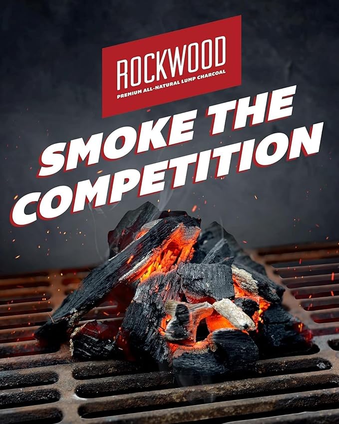 Rockwood Natural Lump Charcoal – Oak, Hickory & Cherry Hardwood Blend for Barbecue Smoking, High-Heat Grilling, & Outdoor Cooking – Clean Burning, Ideal for Kettle & Kamado Grills – 20lbs (1 pack)