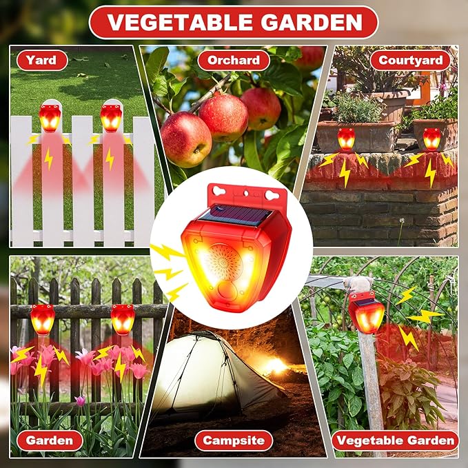 Qualirey 6 Pcs Night Solar Outdoor Motion Sensor Alarm, Nocturnal Animal Repeller Outdoor, 130dB Sound Alarm Siren, Loud Noisemaker 3 Modes for Deer Raccoon Chicken Coop Home Yard Farm Garden