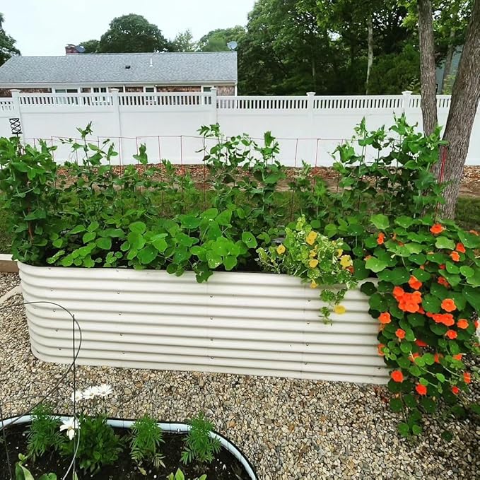 32" Extra Tall Raised Garden Bed Kits, 2 x 8 x 2.7ft Raised Planter Box Outdoor, 3.5 x 6.5 x 2.7ft Deep Root 9 in 1 Modular Metal Raised Beds for Gardening Vegetables Flowers Fruits - Pearl White