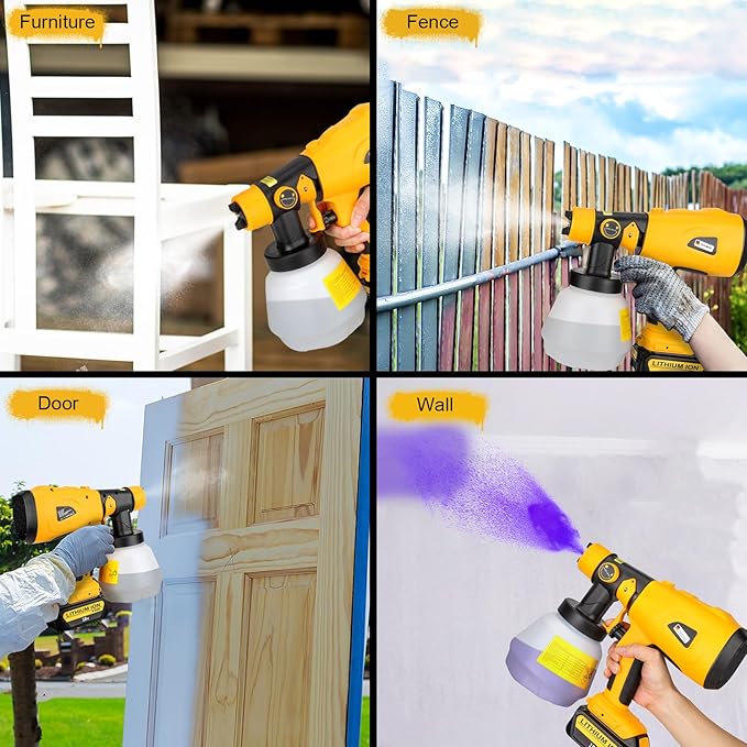 YEX-BUR Cordless Paint Sprayer for Dewalt 20v Battery, Spray Gun, 200W Paint Sprayer for Home Interior and Exterior, House Painting(Battery Not Included)