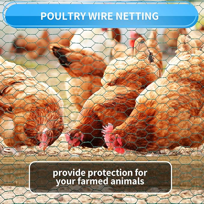 60'' x 150' Green Chicken Wire Fencing, 1 inch Chicken Wire and 20 Gauge Poultry Netting, Garden Mesh Fence Roll for Floral Arrangements/Crafts/Farm/Livestock/Pet Protection
