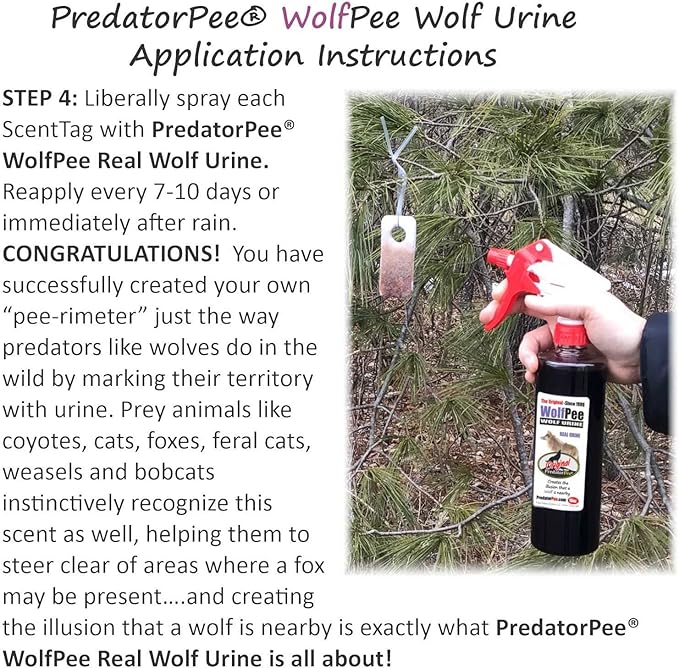 PredatorPee Original Wolf Urine 16oz Spray Bottle Combo with ScentTags
