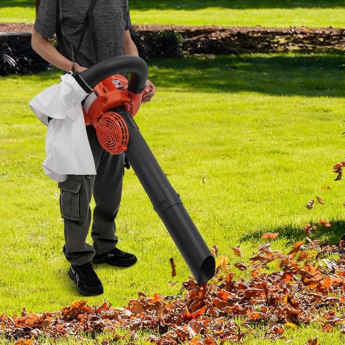 25.4cc Gas Leaf Blower Vacuum Mulcher, 2-in-1 Handheld Garden Leaf Blower, 2-Stroke 275CFM Yard Vacuum with Large Collection Bag for Lawn Yard Driveway Cleaning(Orange)