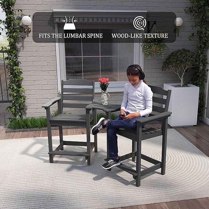 OTSUN Tall Adirondack Chair, Patio Chairs, HDPE Weather Resistant Outdoor Chairs for Garden, Backyard, Poolside, Capacity 300 LBS(4 PCS, Grey)